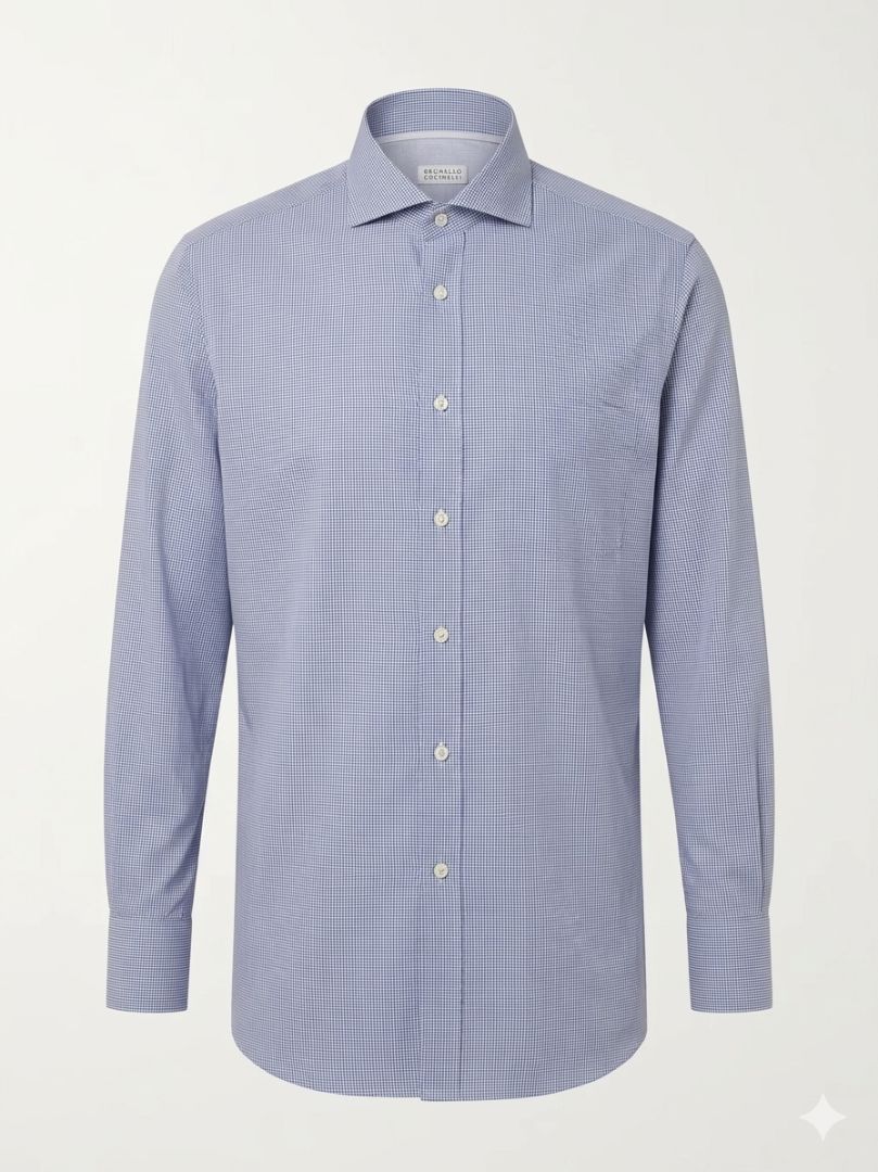 Brunello Cucinelli Light Blue Micro- Graph Check Dress Shirt (men's)