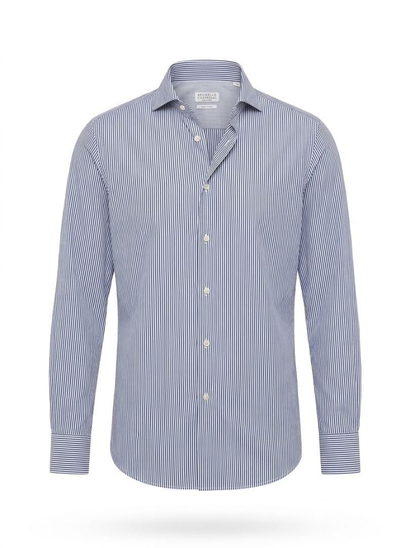 BRUNELLO CUCINELLI navy and white striped button up (men's)