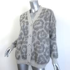 STELLA MCCARTNEY wool and mohair blend grey cardigan w leopard print