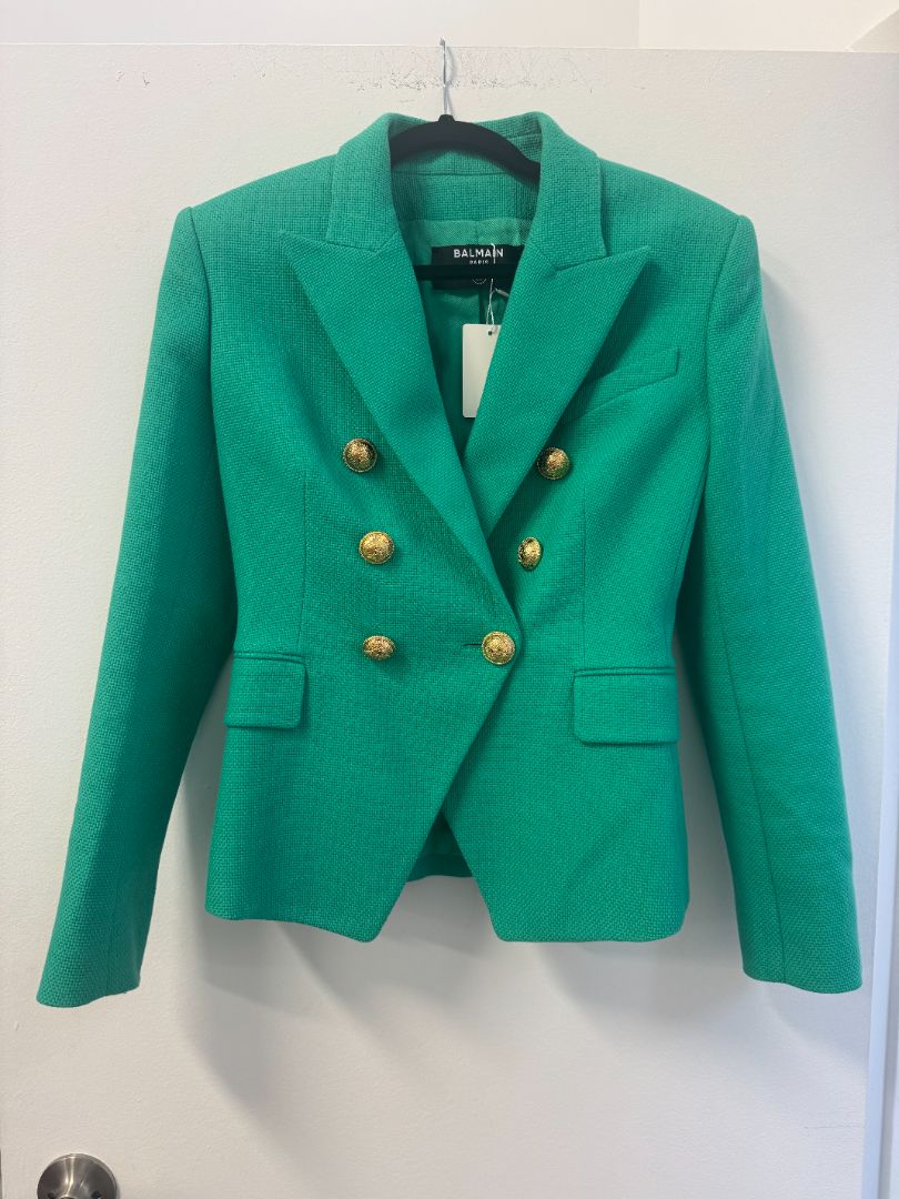 BALMAIN green blazer with gold buttons 100% cotton