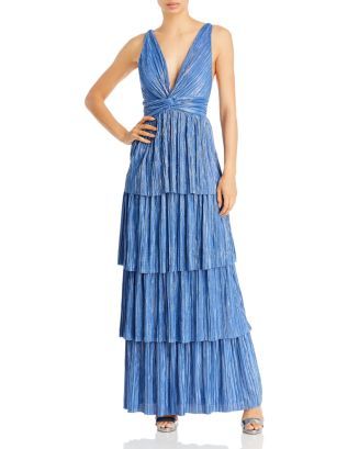 SABINA MUSAYEV blue/silver metallic sleeveless tiered dress, NWT Delphina dress