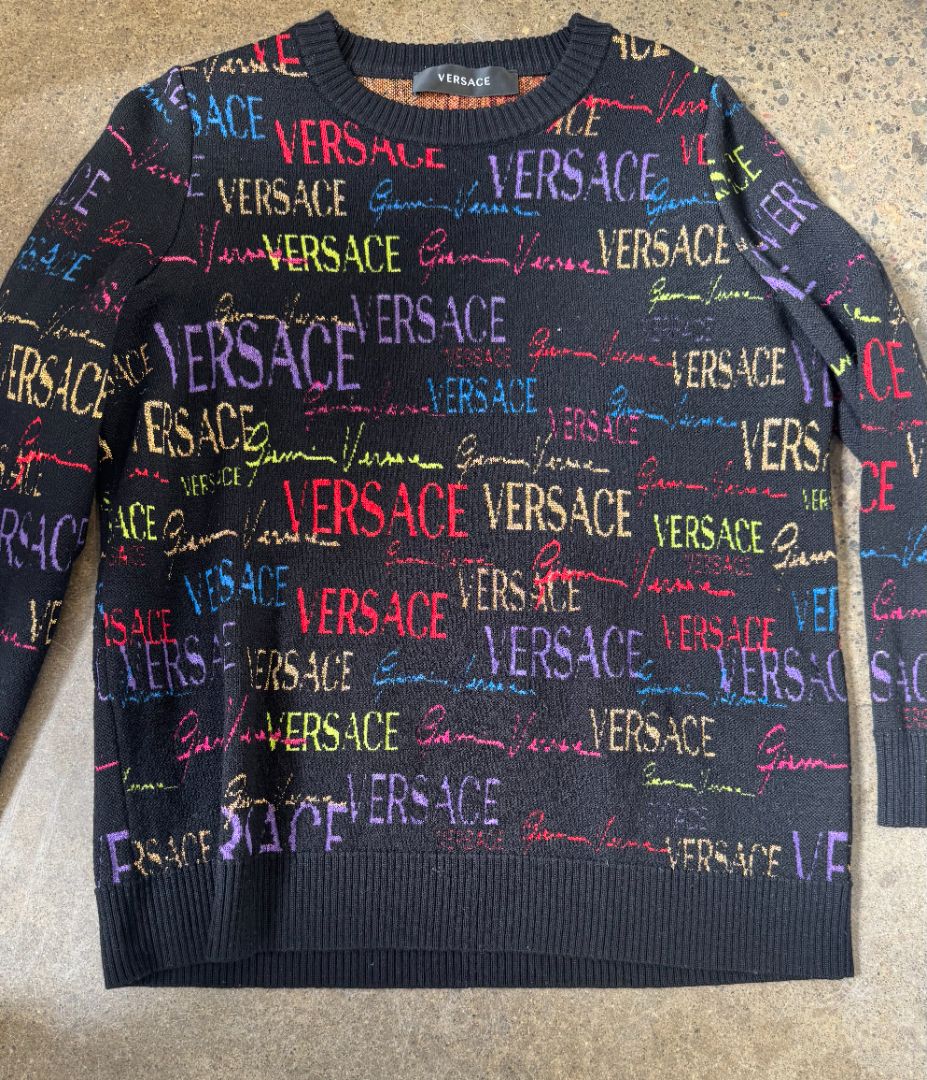 VERSACE multicolour logo crewneck sweater