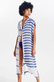 LEMLEM BLUE AND WHITE WRAP LINEN SWIMSUIT COVERUP DRESS