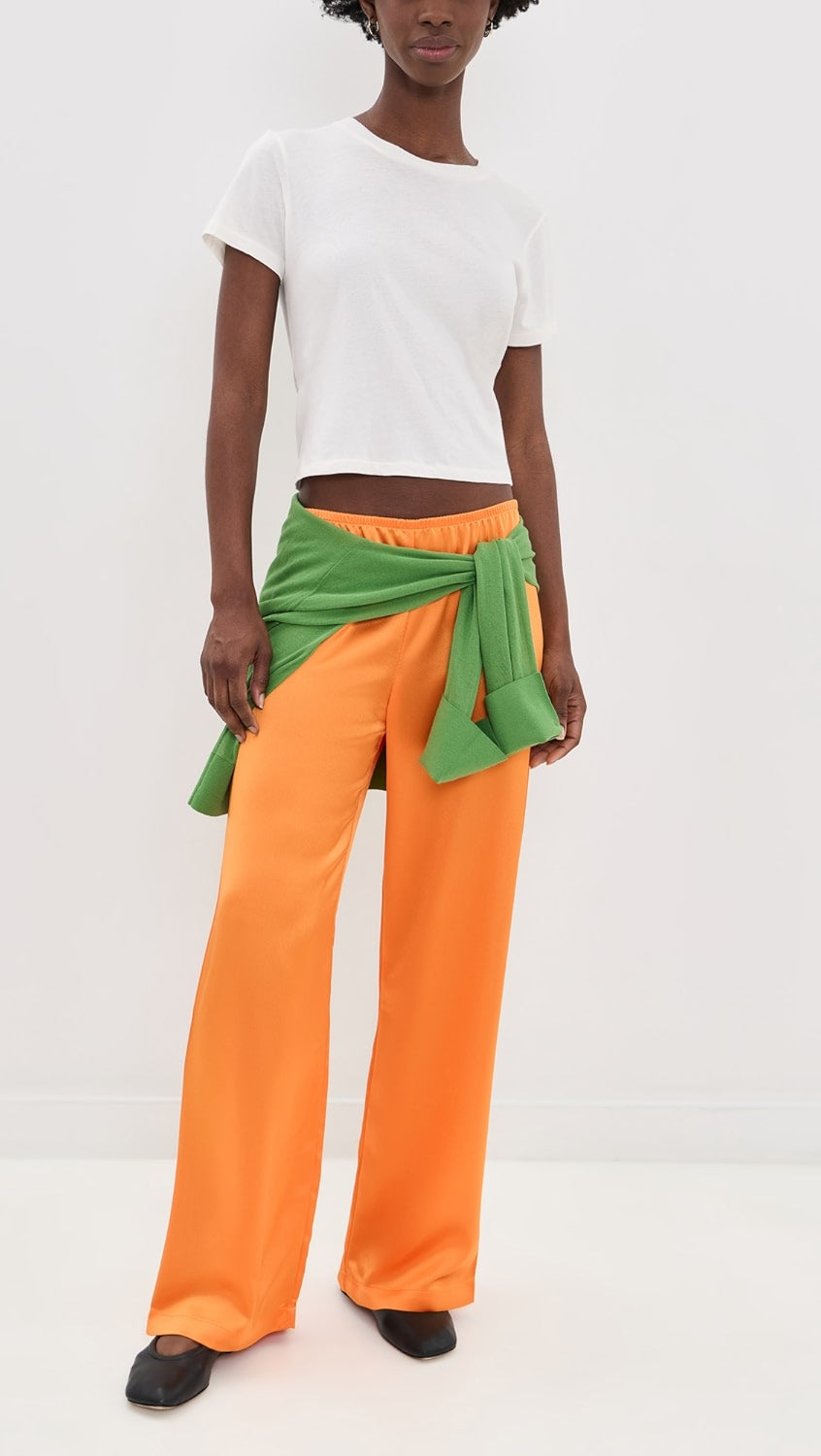 LESET bright orange satin pants, barb wide leg pant