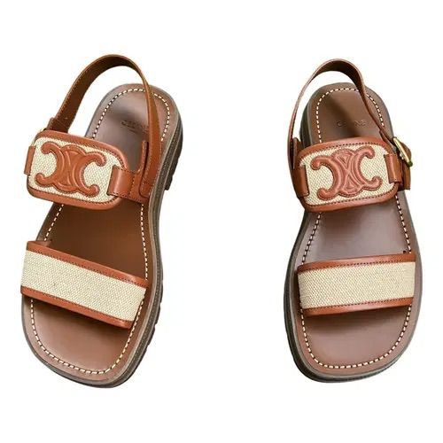 CELINE leather slingback leather/canvas sandals