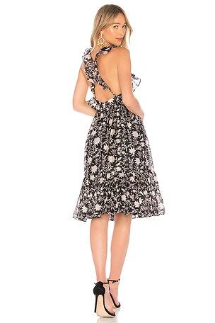 ULLA JOHNSON PINK/BLACK FLORAL APRON MIDI DRESS