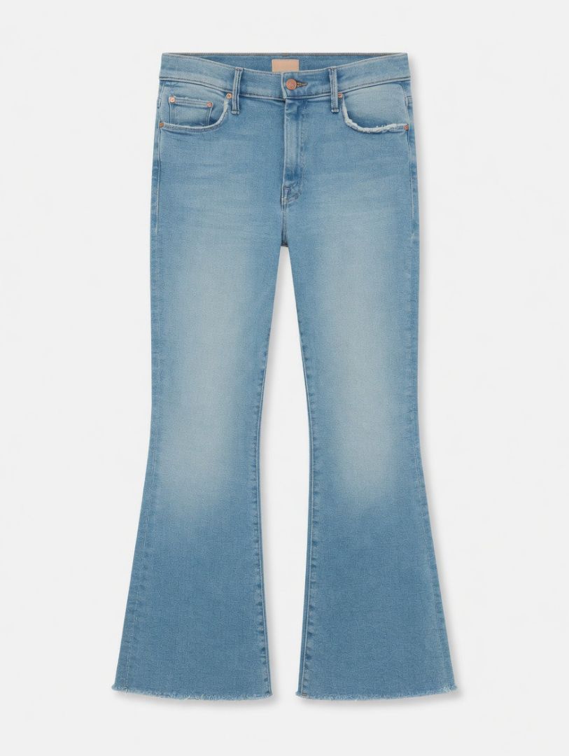 Mother Light Wash Frayed Hem Straight Leg Jeans