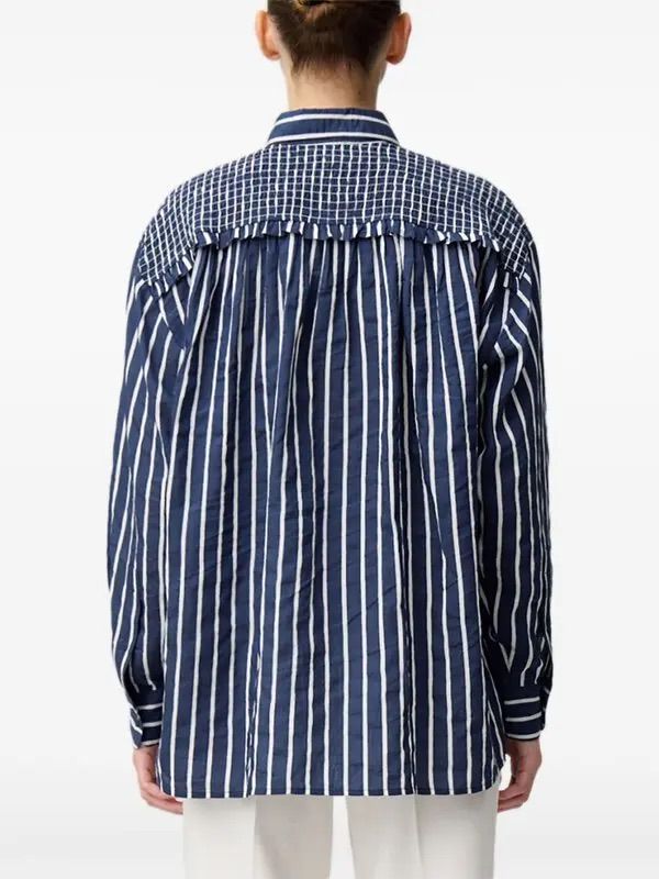 Claudie Pierlot Navy and White striped button down Shirt with Shoulder Detail