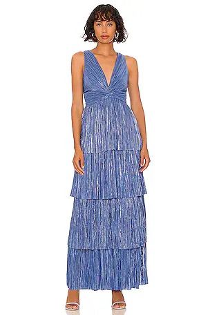 SABINA MUSAYEV blue/silver metallic sleeveless tiered dress, NWT Delphina dress