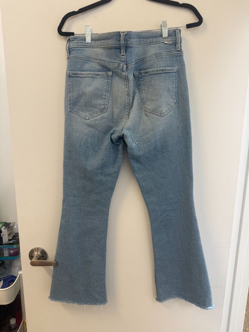 Mother Light Wash Frayed Hem Straight Leg Jeans