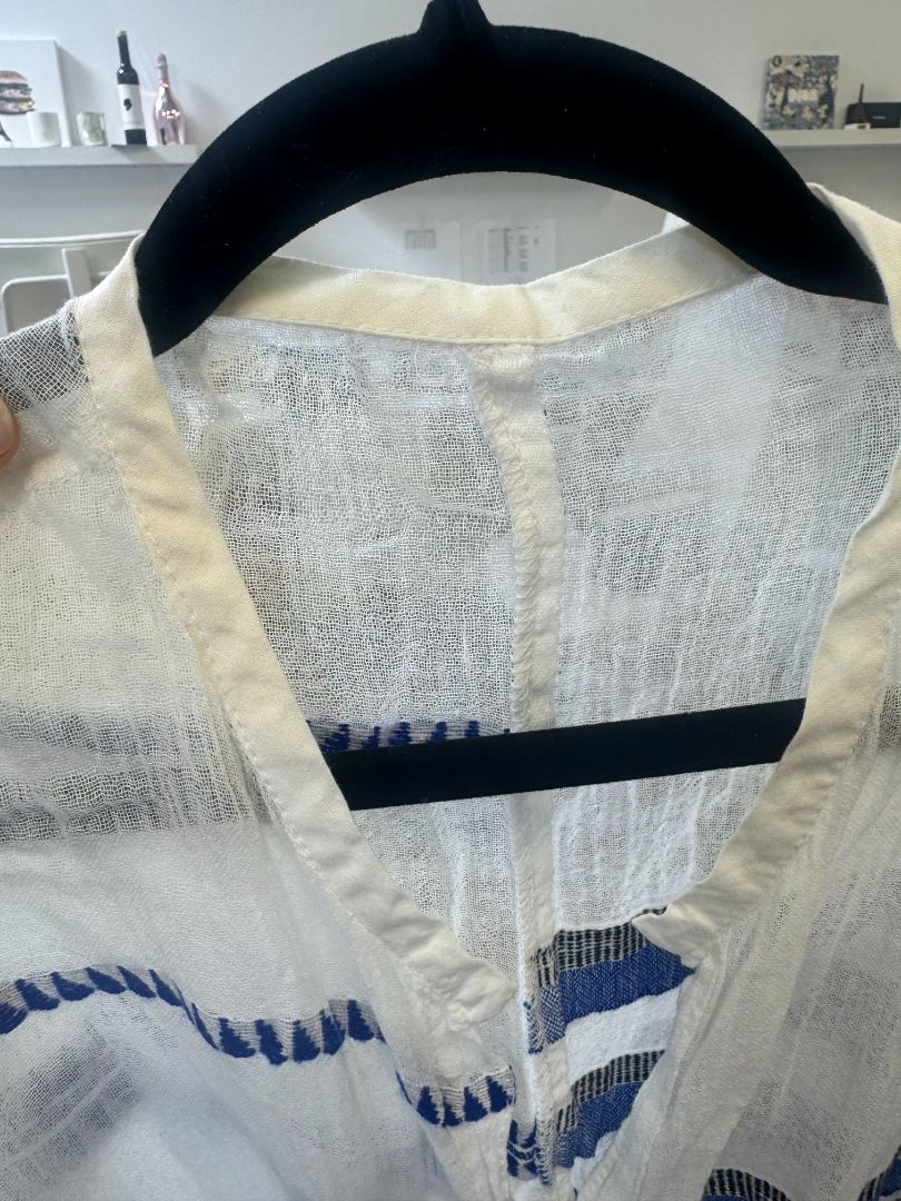 LEMLEM BLUE AND WHITE WRAP LINEN SWIMSUIT COVERUP DRESS