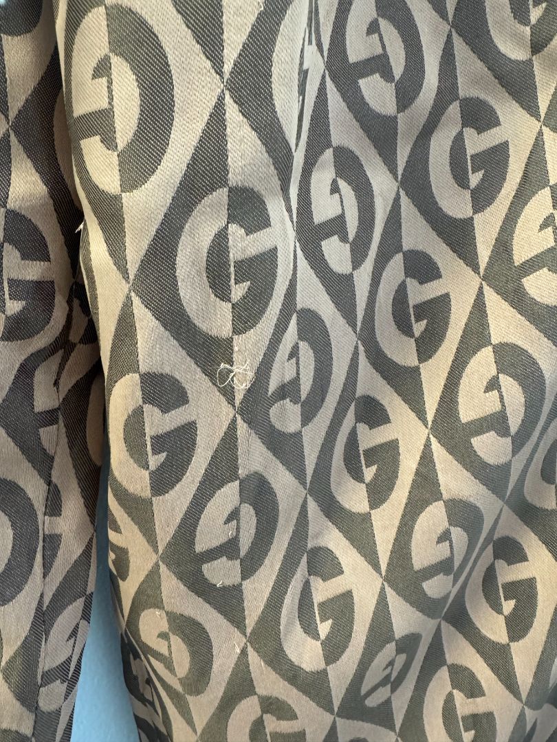 GUCCI brown drawstring pants with green, red stripe