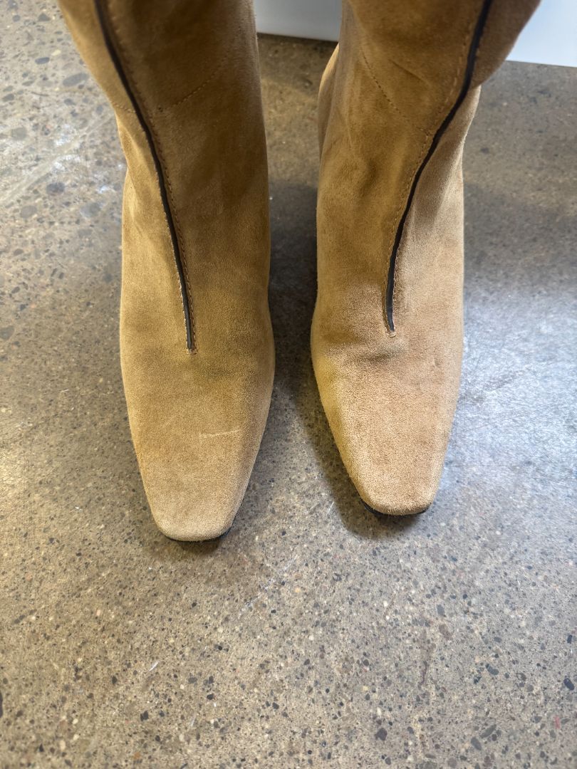 TOTEME wide shaft beige suede knee high boots