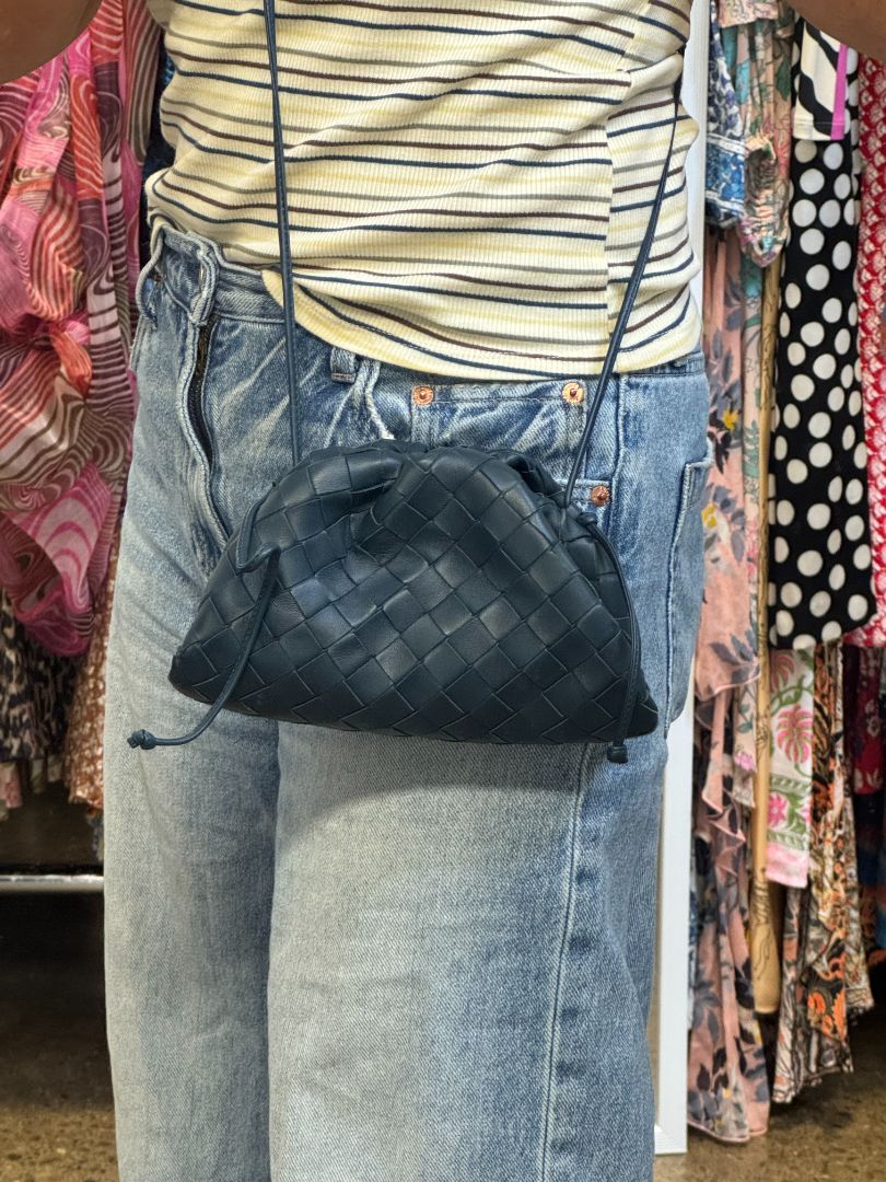 Bottega Veneta Navy Intrecciato Weave Mini Pouch Shoulcer Bag