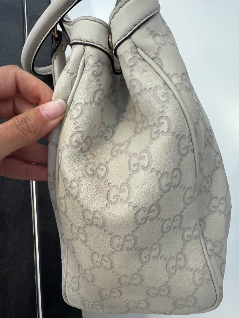 Gucci Leather Ivory Sukey Satchel Bag
