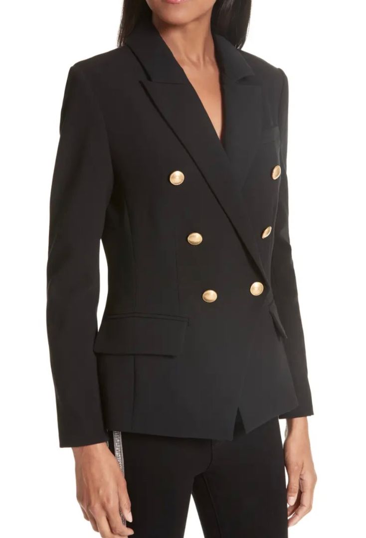 L'Agence Black Double Breasted Blazer with Gold Buttons