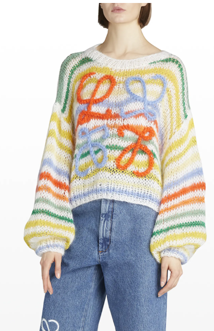 Loewe Anagram-Embroidered Stripe Mohair Sweater