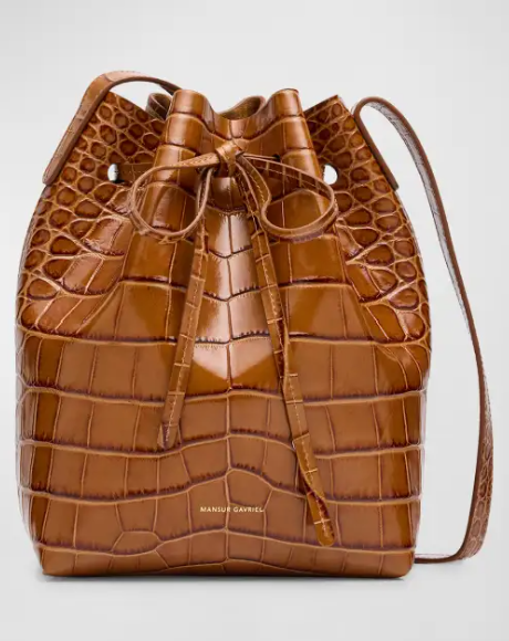 Mansur Gavriel Tan Croc-Embossed Crossbody Bag, S