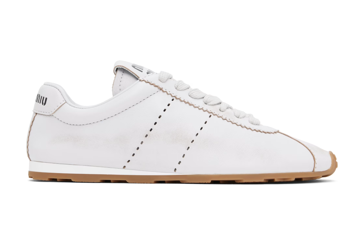 Miu Miu White Plume Bleached Nappa Leather Sneakers