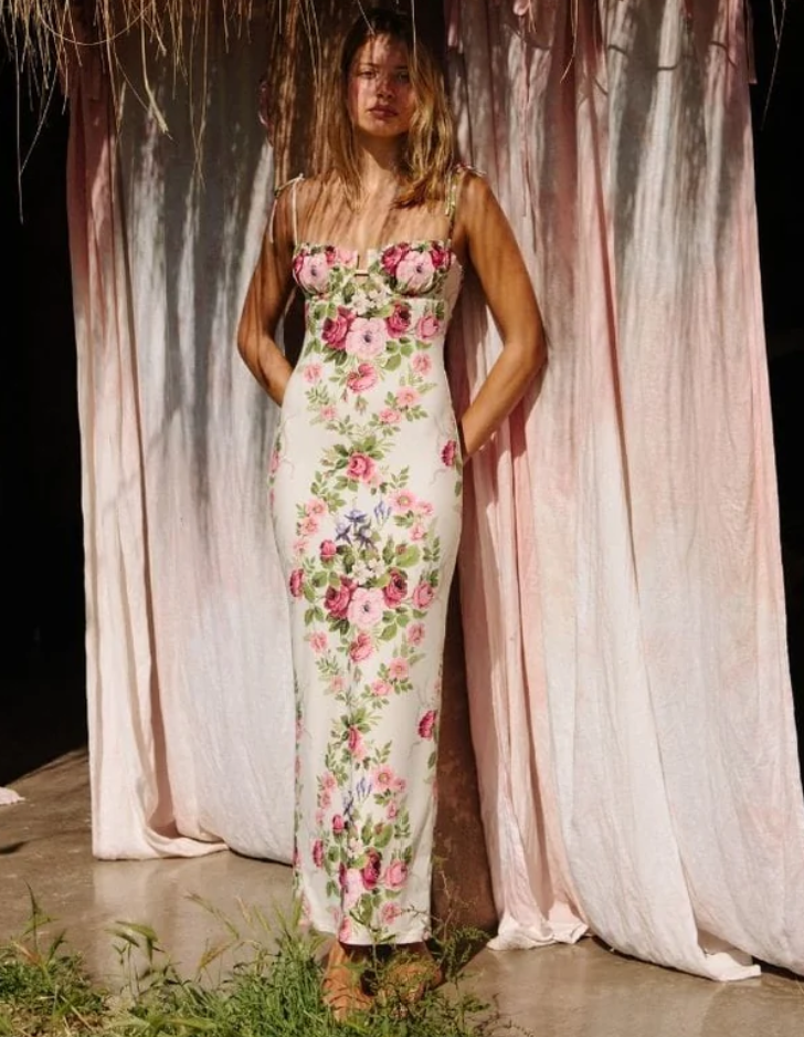 montce bouquet Petal Long Slip Dress