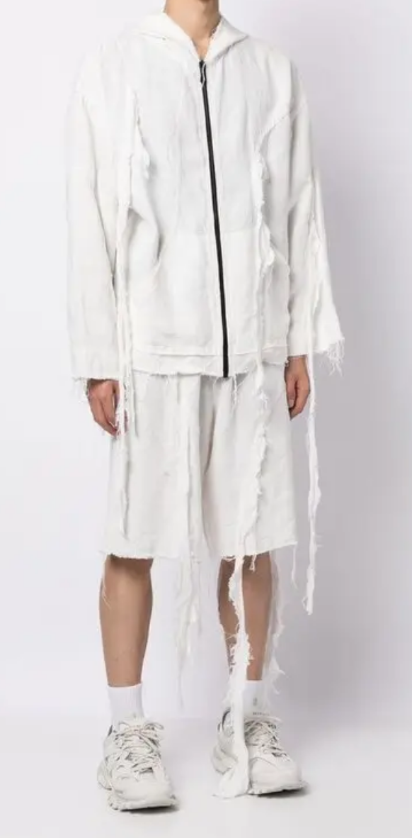 natasha zinko distressed zip-front hoodie and shorts set