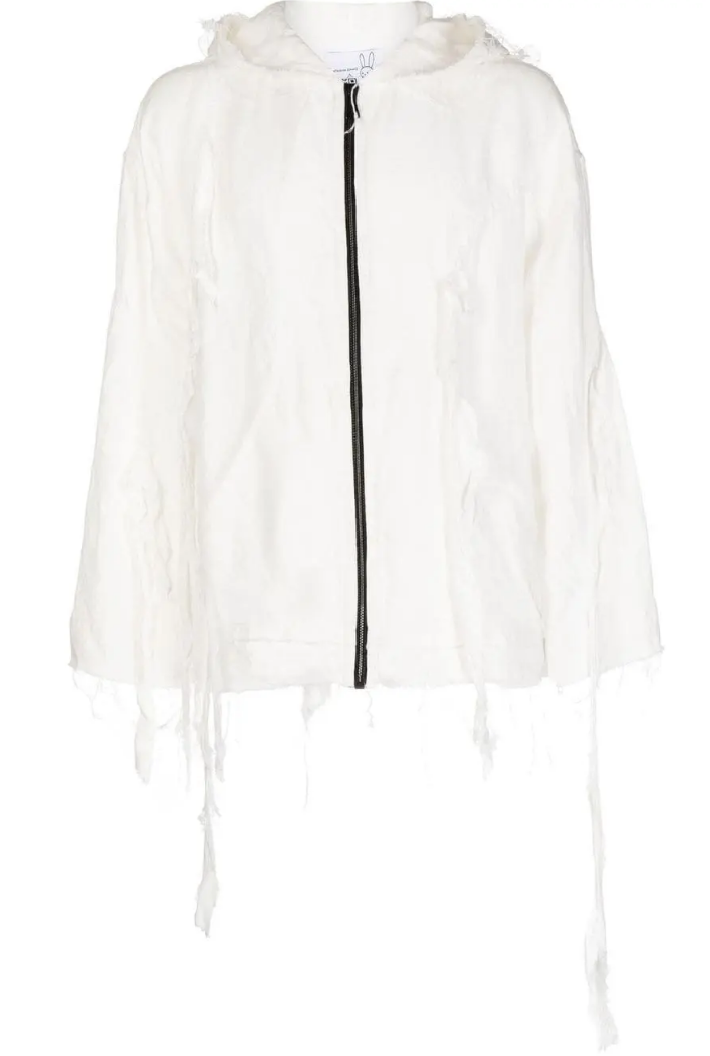 natasha zinko distressed zip-front hoodie and shorts set