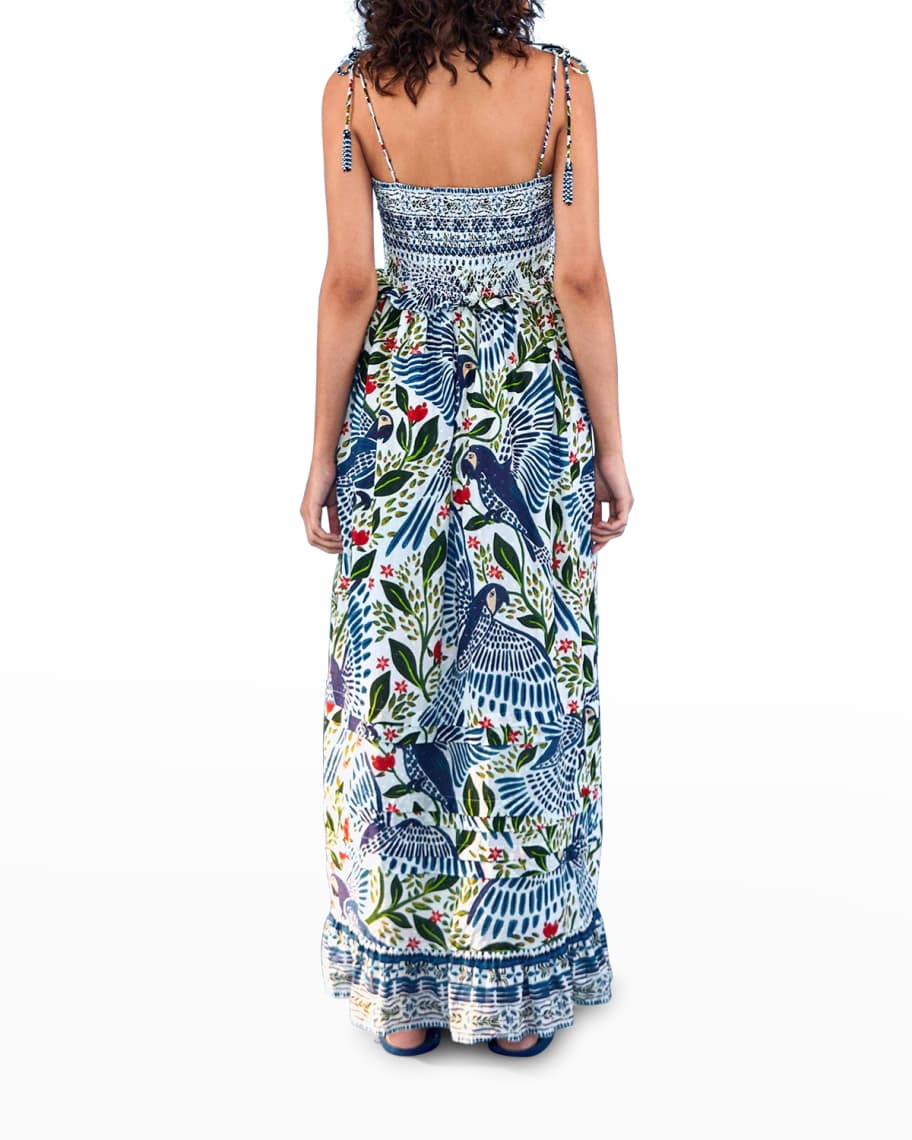 Farm Rio Macaw Flight Smocked Maxi Dress
