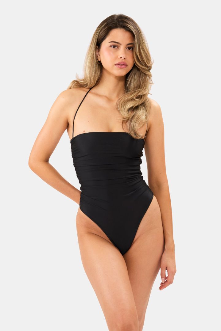 Nyud Black Ruched Tie Side one piece swimsuit