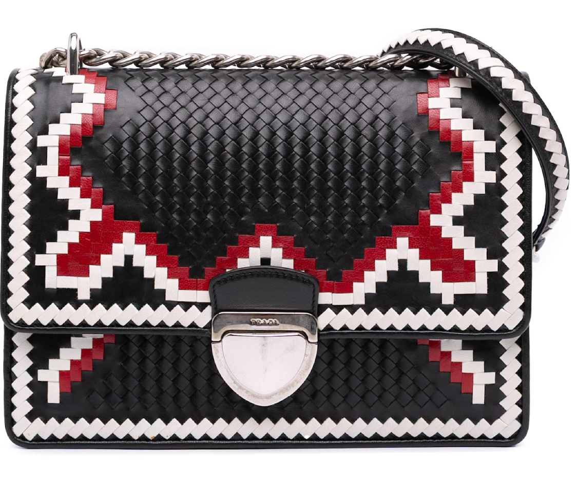 Prada Black Goatskin Woven Madras Crossbody