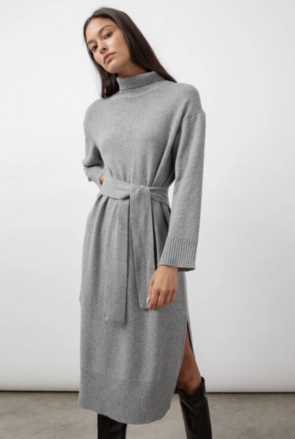RAILS grey knit turtleneck maxi dress with belt
