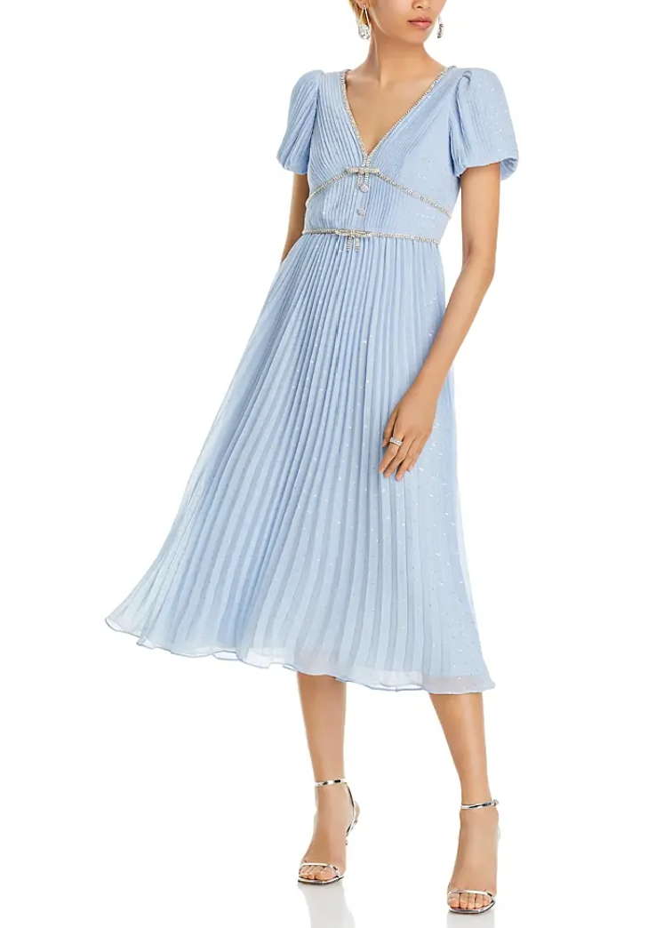 SELF-PORTRAIT metallic chiffon midi dress