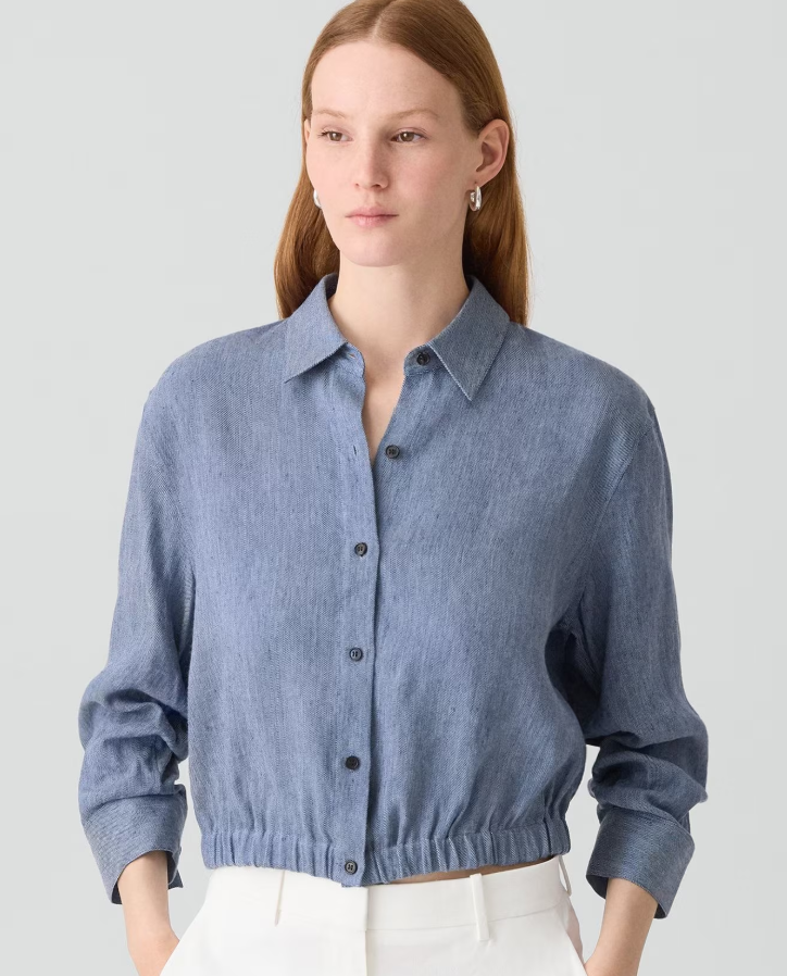 Theory Cropped Shirt in Fluid Linen