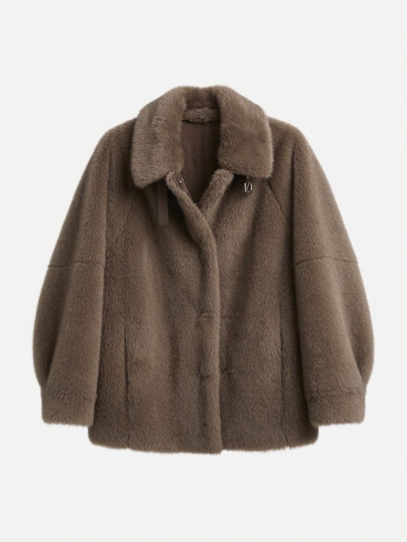 Ayce Brown Faux Fur Button Up Jacket with Collar