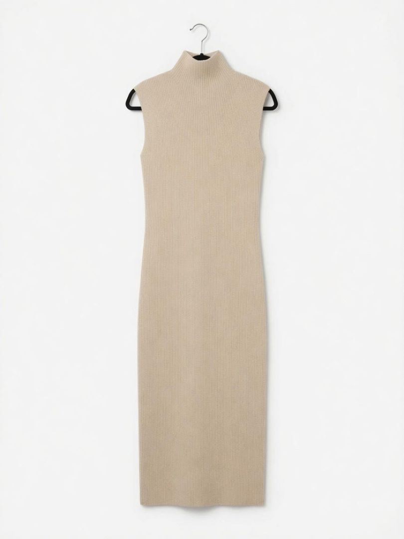 OAK + FORT beige turtleneck sleeveless maxi dress