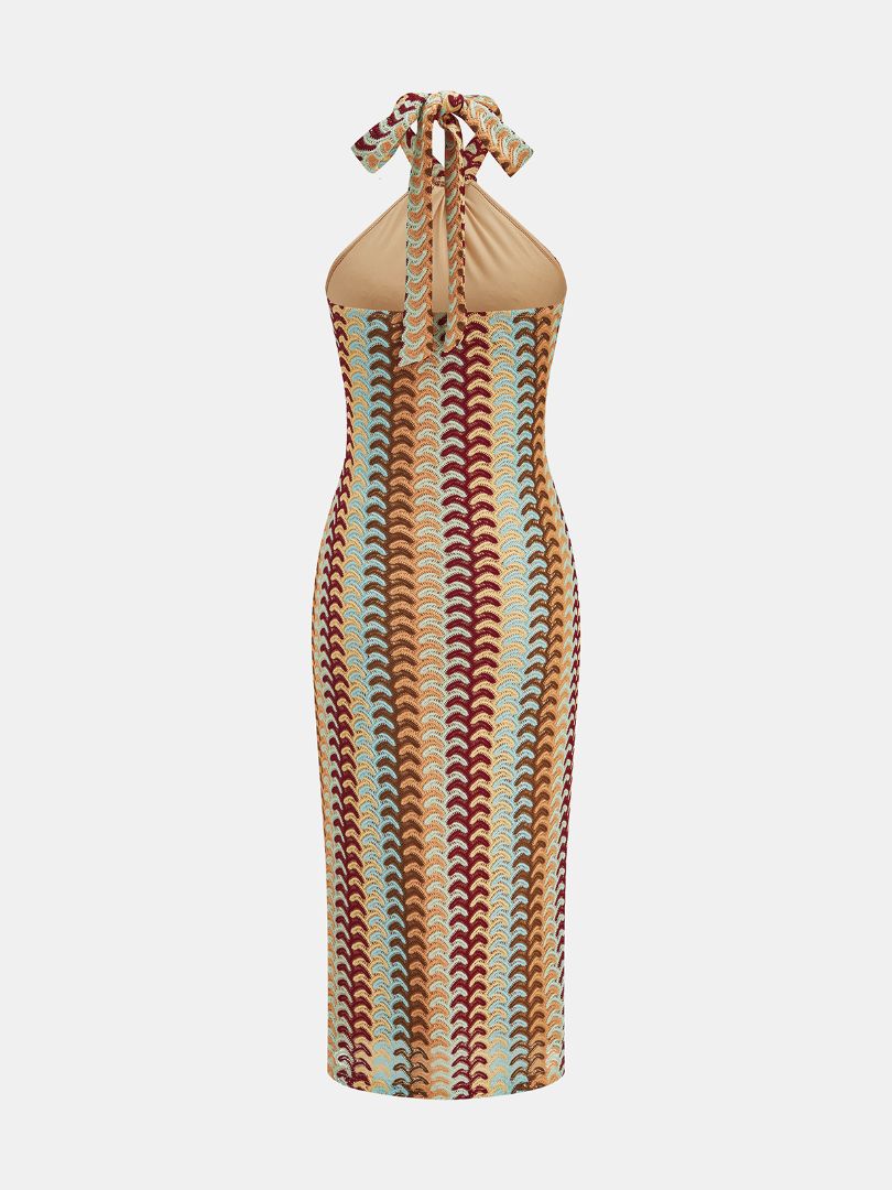 COMMENSE NEW long multi colour halter dress with GHW (red, orange, teal, yellow)