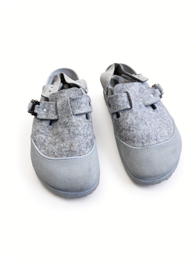 Dior x Birkenstock Grey Felt Slingback Clogs
