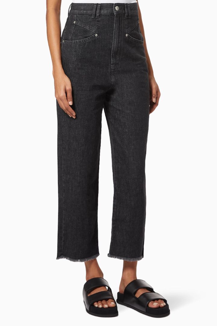 Grey Isabel Marant ISABEL MARANT Dilali trousers, faded black wide leg, raw hem bottom, M