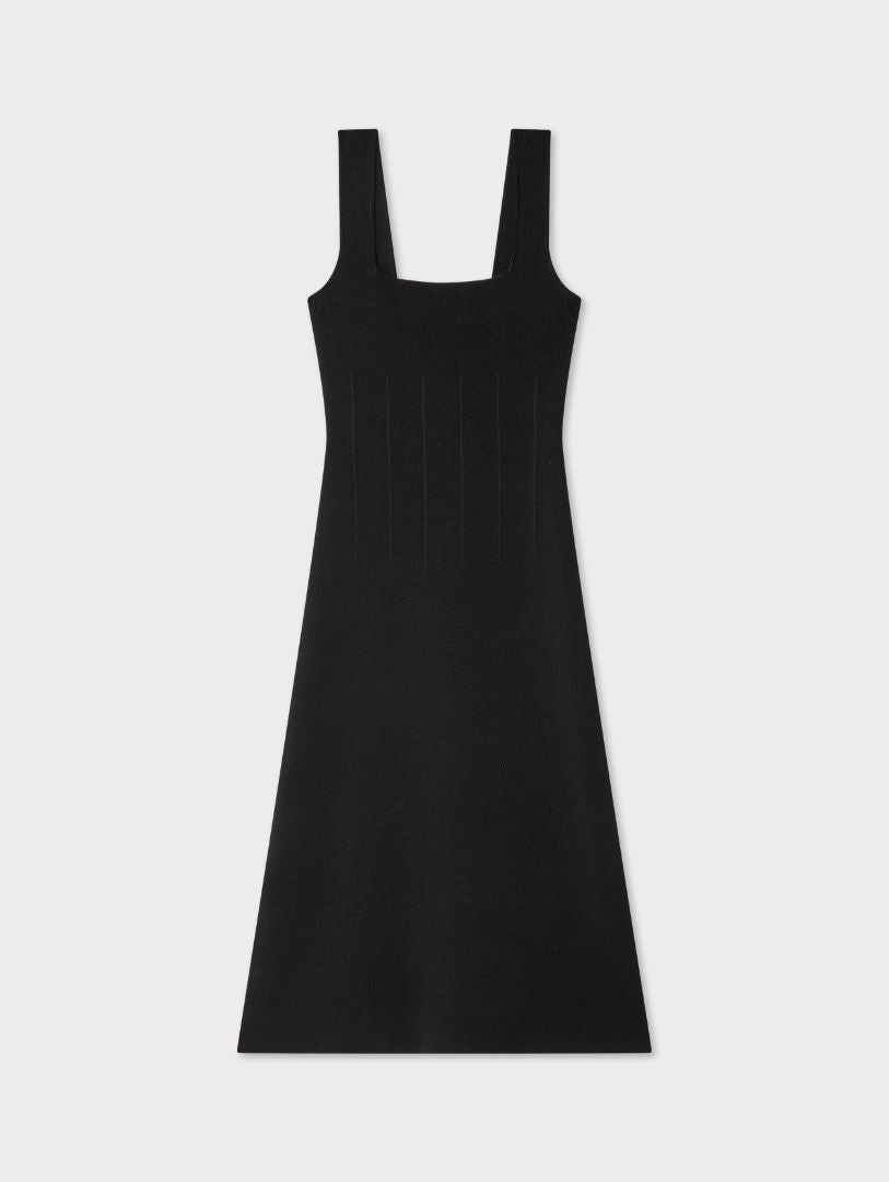 White & Warren Black Square Neck Sleeveless Midi Dress NWT
