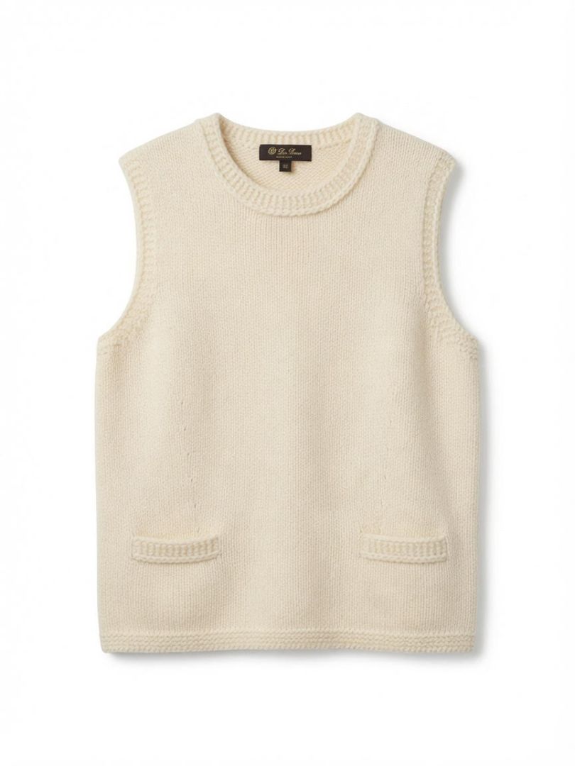 LORO PIANA cashmere blend cream cardigan with fur pocket detail and matching Vest
