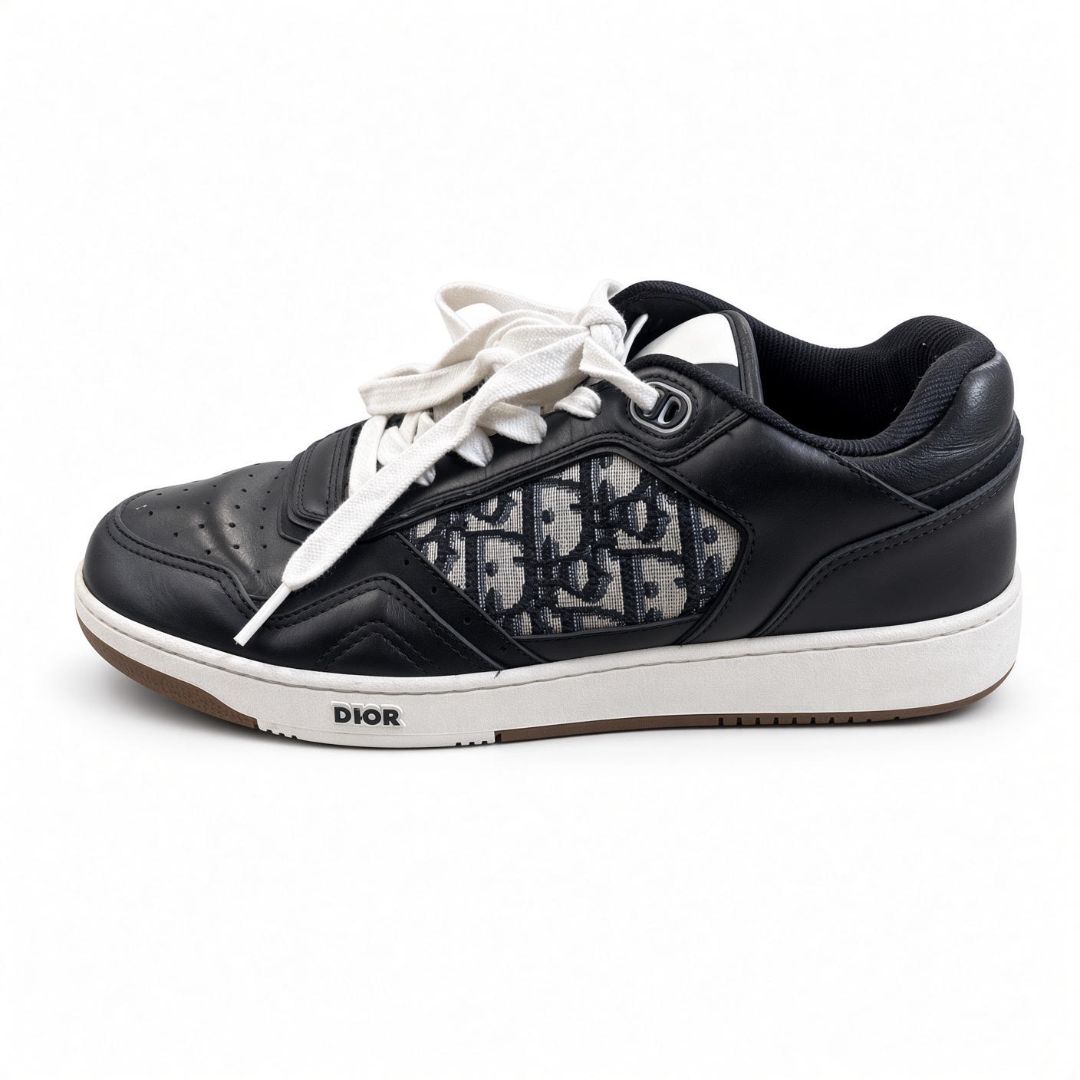 Dior B27 Black Leather Sneakers with Signature Canvas