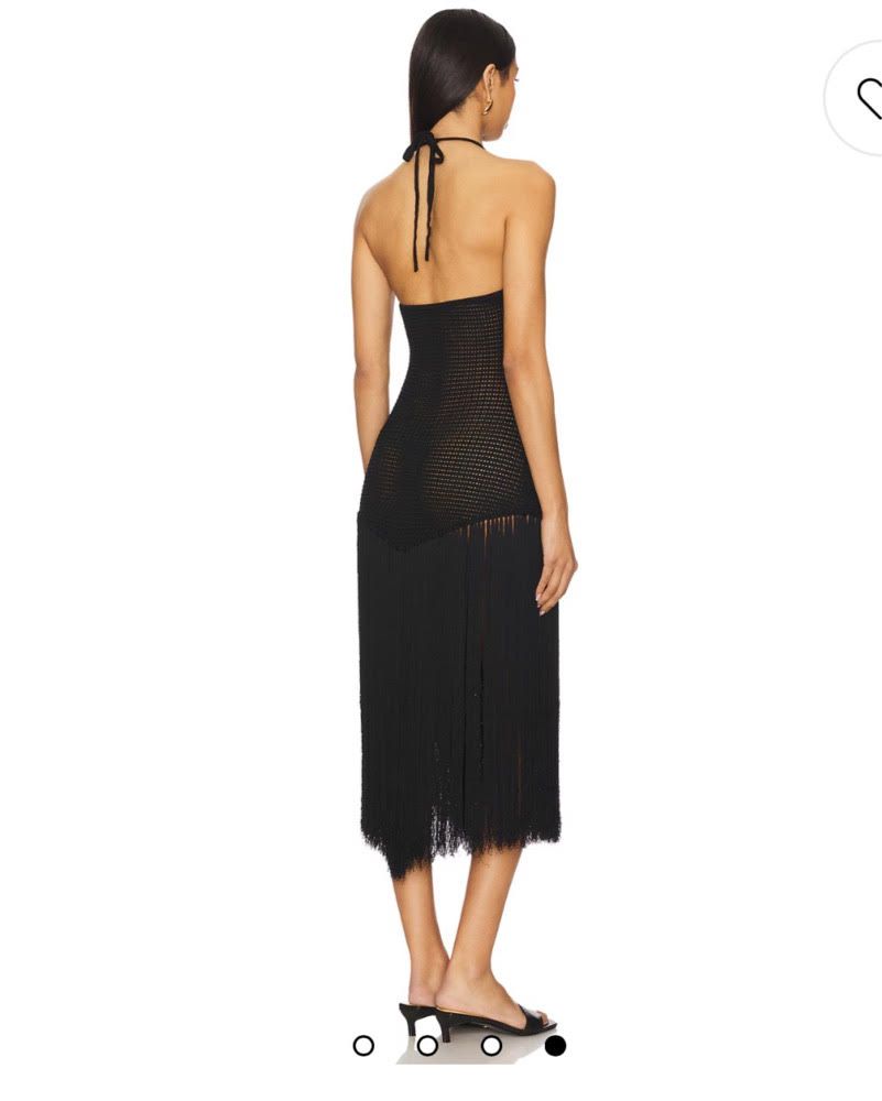 Devon Windsor Black Knit Fringe Hem Tie Strap Midi Dress