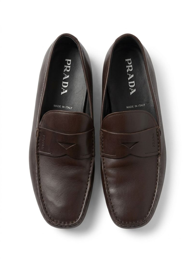 PRADA mens chocolate brown loafers