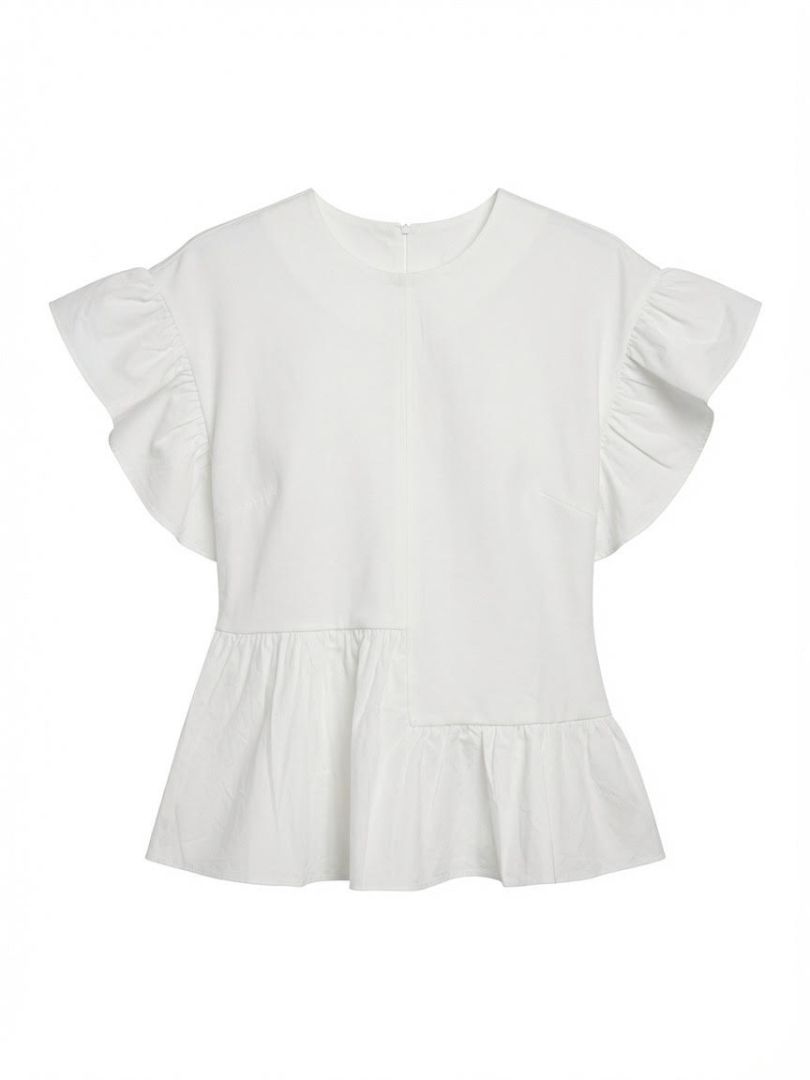 ENGLISH FACTORY white tshirt w ruffle sleeve and bottom NWT