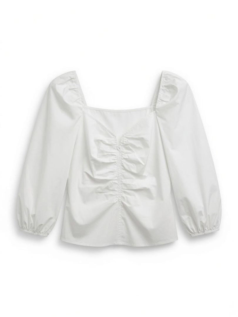 VERONICA BEARD white long sleeve blouse, puff sleeve and v neck detail