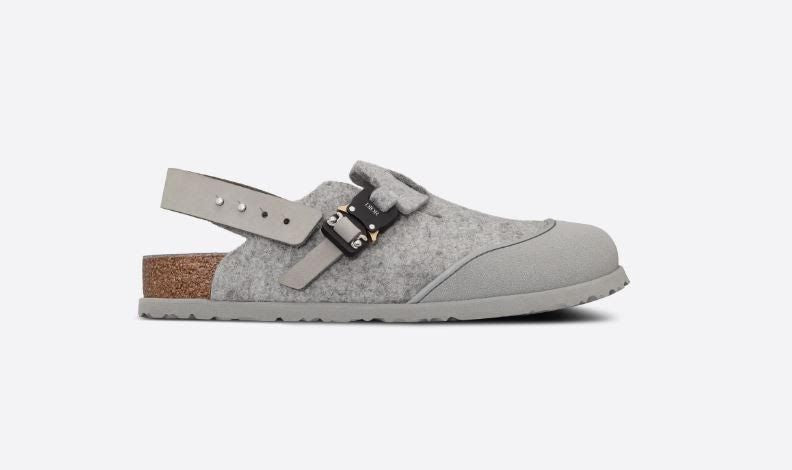 Dior x Birkenstock Grey Felt Slingback Clogs