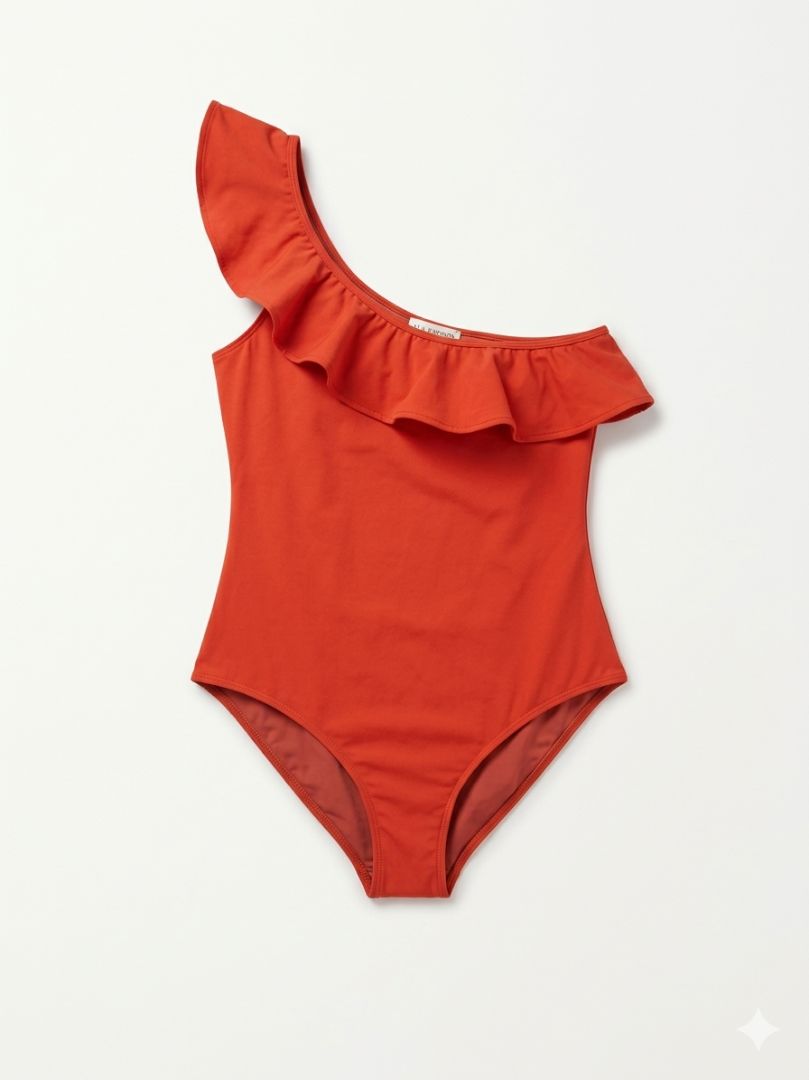 ULLA JOHNSON burnt orange one piece swimsuit one ruffle shoulder