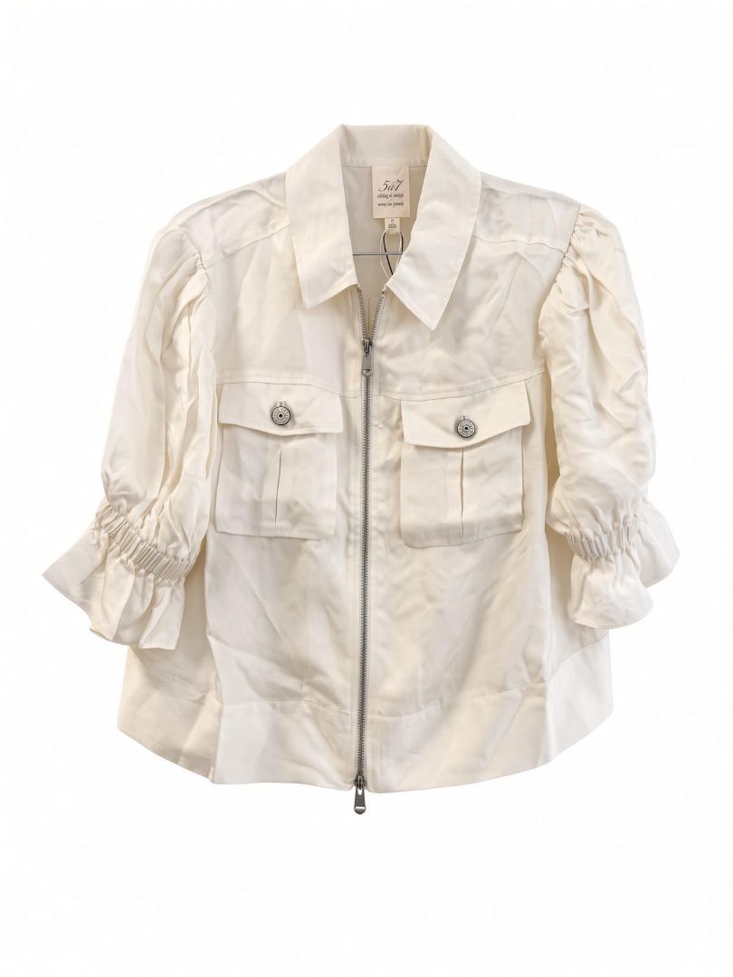 Cinq a Sept White Silk Short Sleeve Jacket