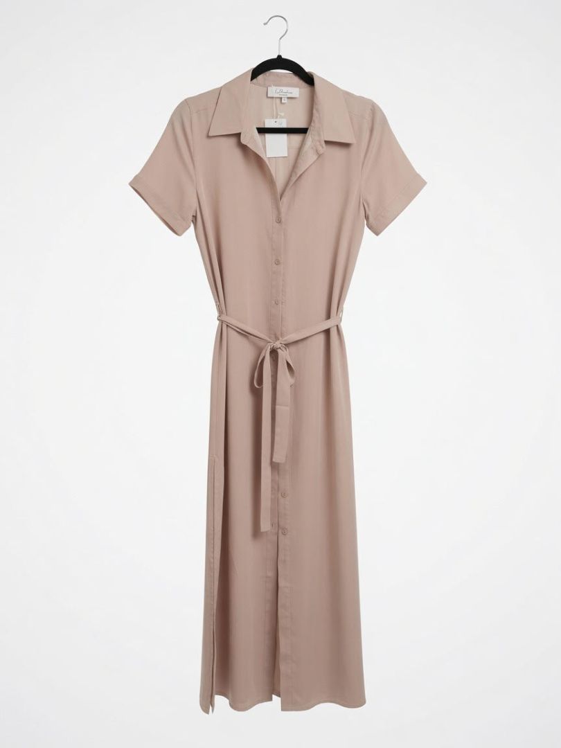 L'ACADEMIE blush pink button up tshirt dress w belt