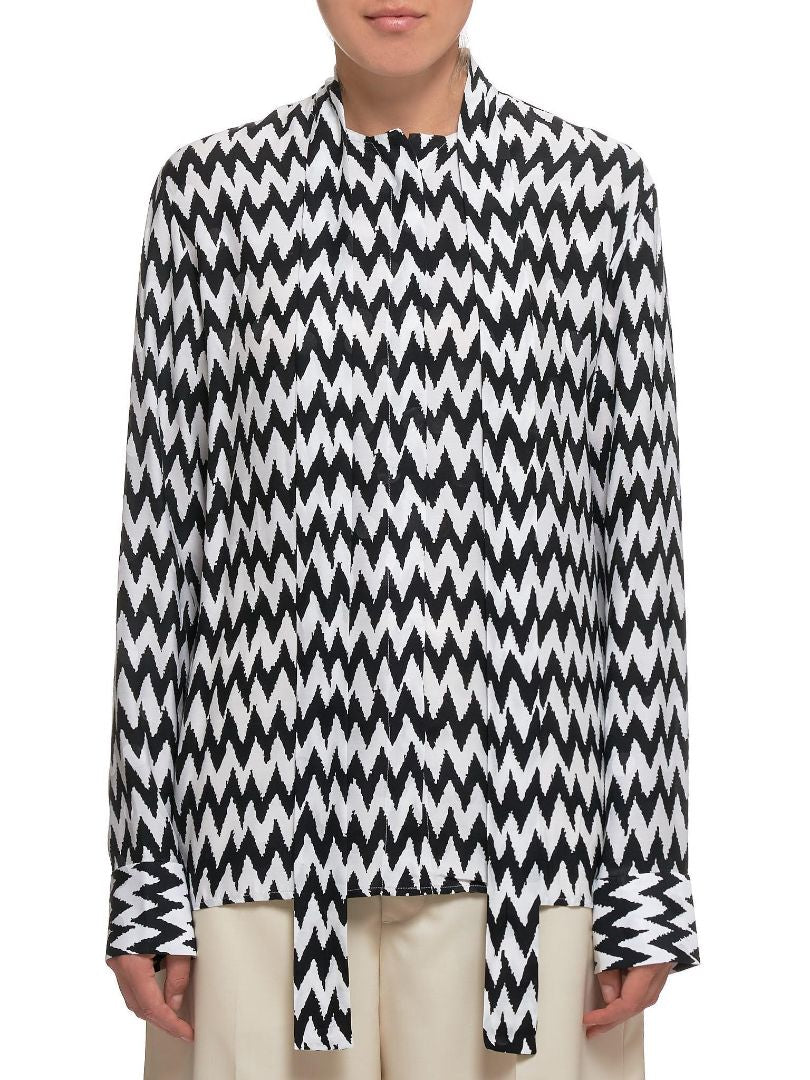 HAIDER ACKERMANN black and white zigzag print long sleeve blouse