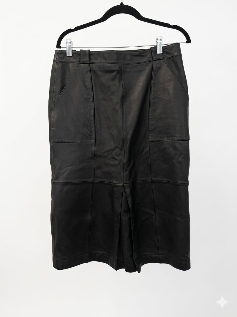 HI LO navy leather skirt